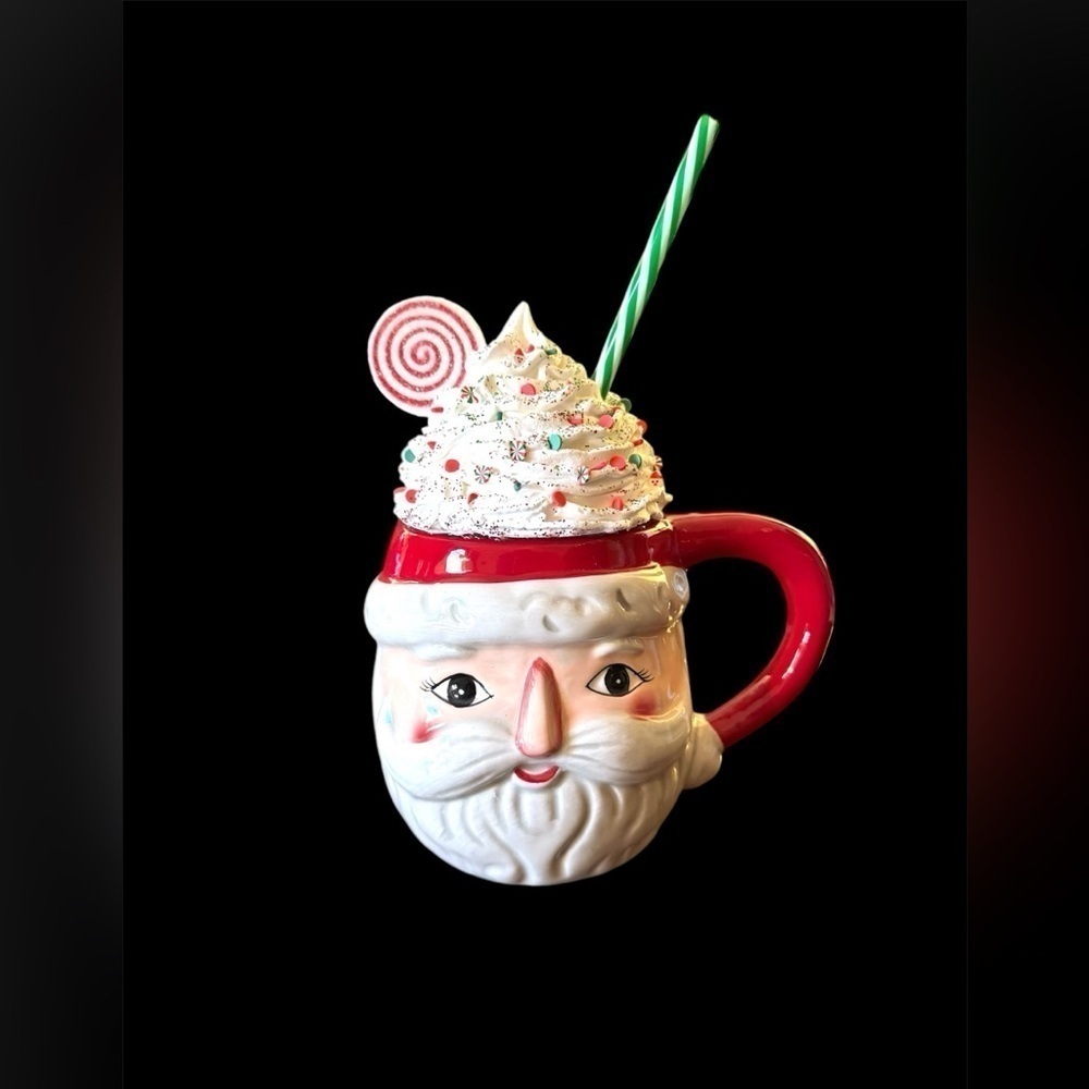 New OOAK Christmas Red Santa Faux Whipped Cream Coffee Mug Candy Decor